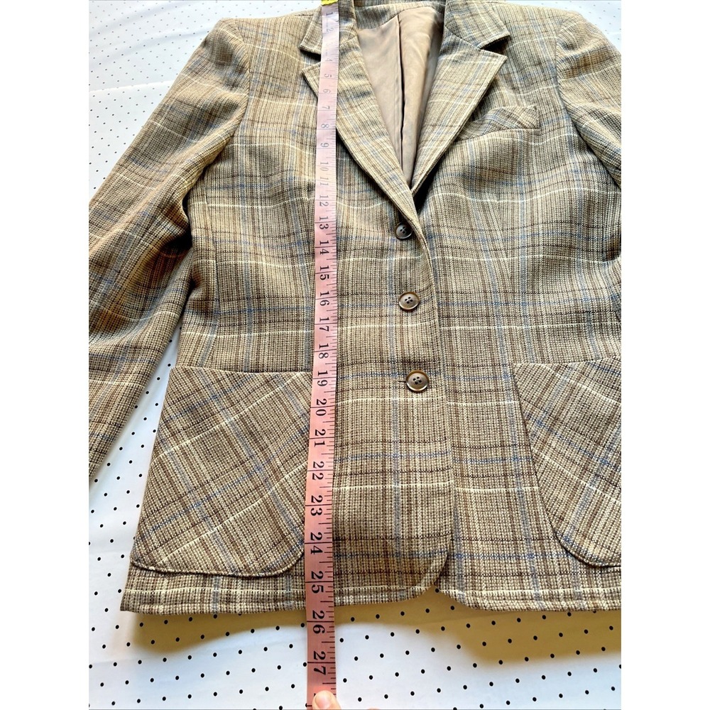 Vintage Country Suburbans Plaid Blazer Womens 16 Brown Tan Academia Jacket - Picture 5 of 11